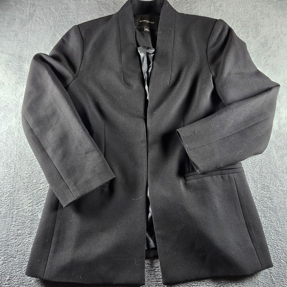 Banana Republic Black Open Front Blazer Size 2 Collarless Tailored Jacket Work